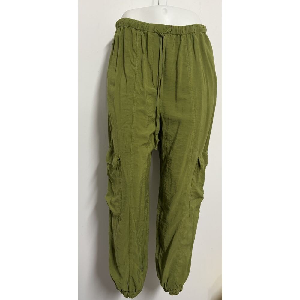 Anthropologie Cargo Joggers Green Pockets Drawstring Waist Utility Pants Medium
